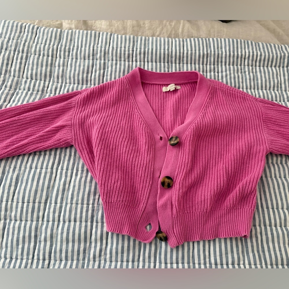 Ann Taylor chunky Pink Button-Up Cardigan